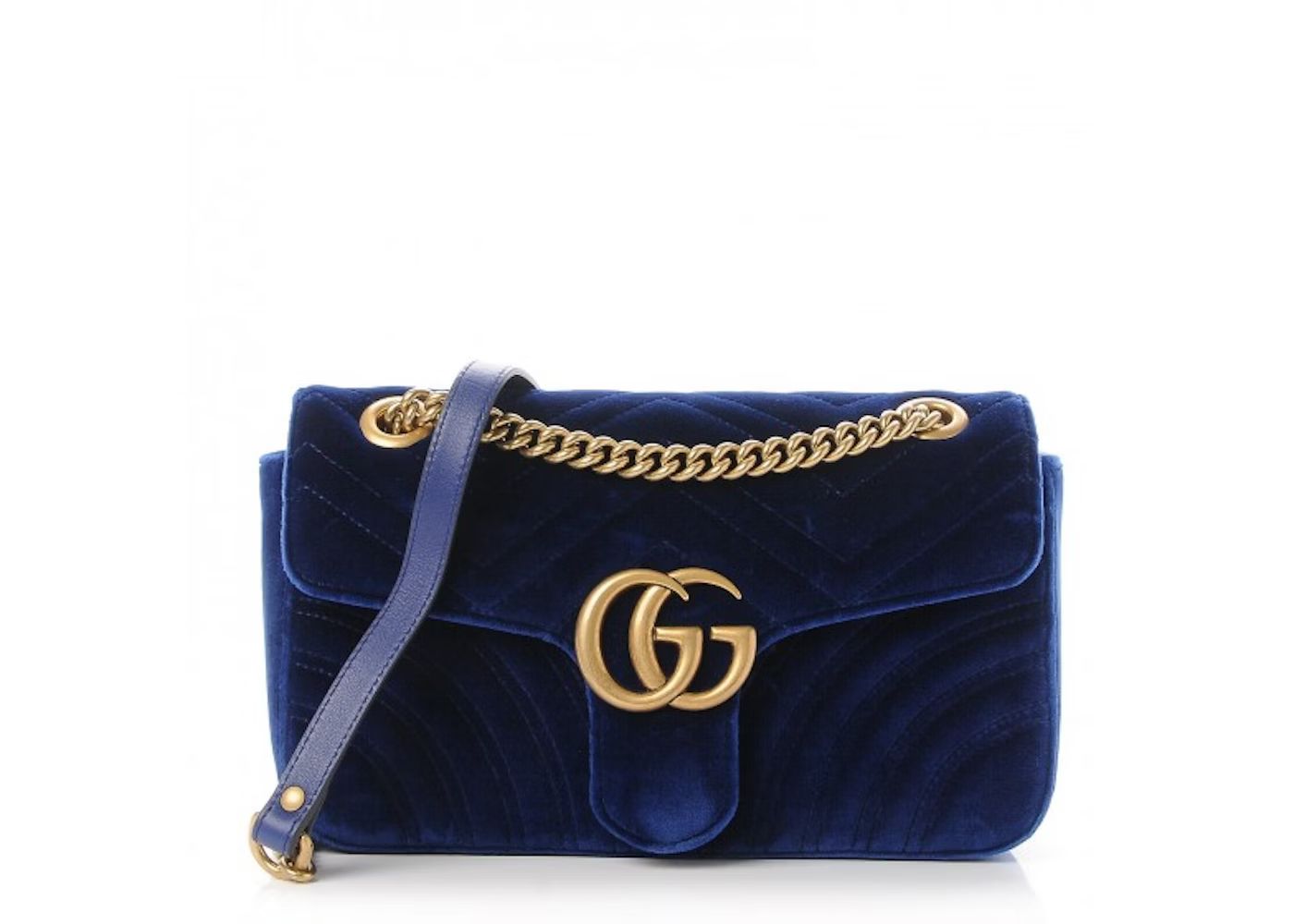 Gucci GG Marmont Shoulder Bag Matelasse Velvet Small Cobalt Blue  in Velvet with Aged Gold-tone | StockX
