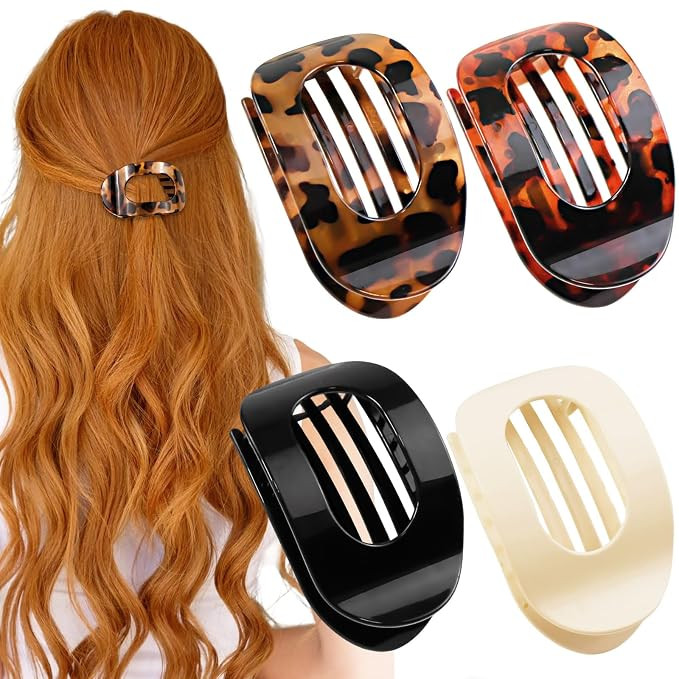 4 PCS Flat Hair Claw Clips, Medium Round Flat No Crease Hair Clips for Women and Girls, French St... | Amazon (US)
