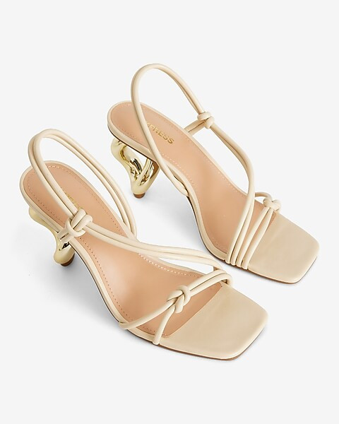 Strappy Gold Circle Mid Heeled Sandals | Express