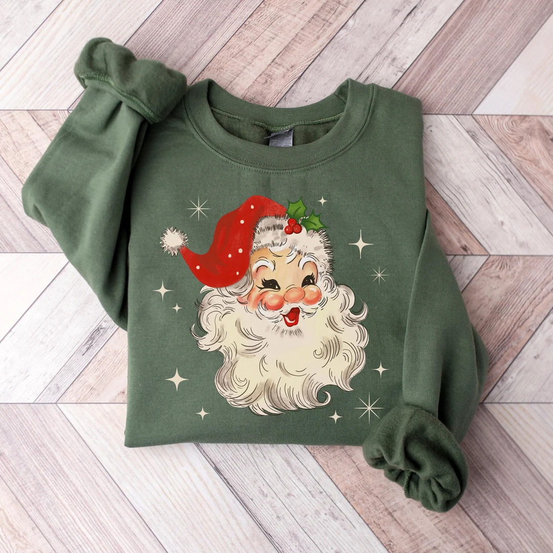 Retro Santa Claus Sweatshirt, Vintage Santa Sweater, Christmas Santa Sweatshirt, Holiday Sweater,... | Etsy (US)