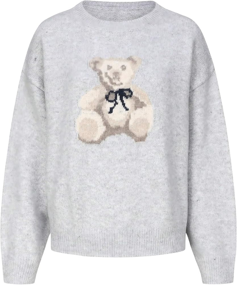 GORGLITTER Women's Cute Bear Graphic Sweater Oversized Cozy Long Sleeve Crew Neck Knit Fall Sweat... | Amazon (US)