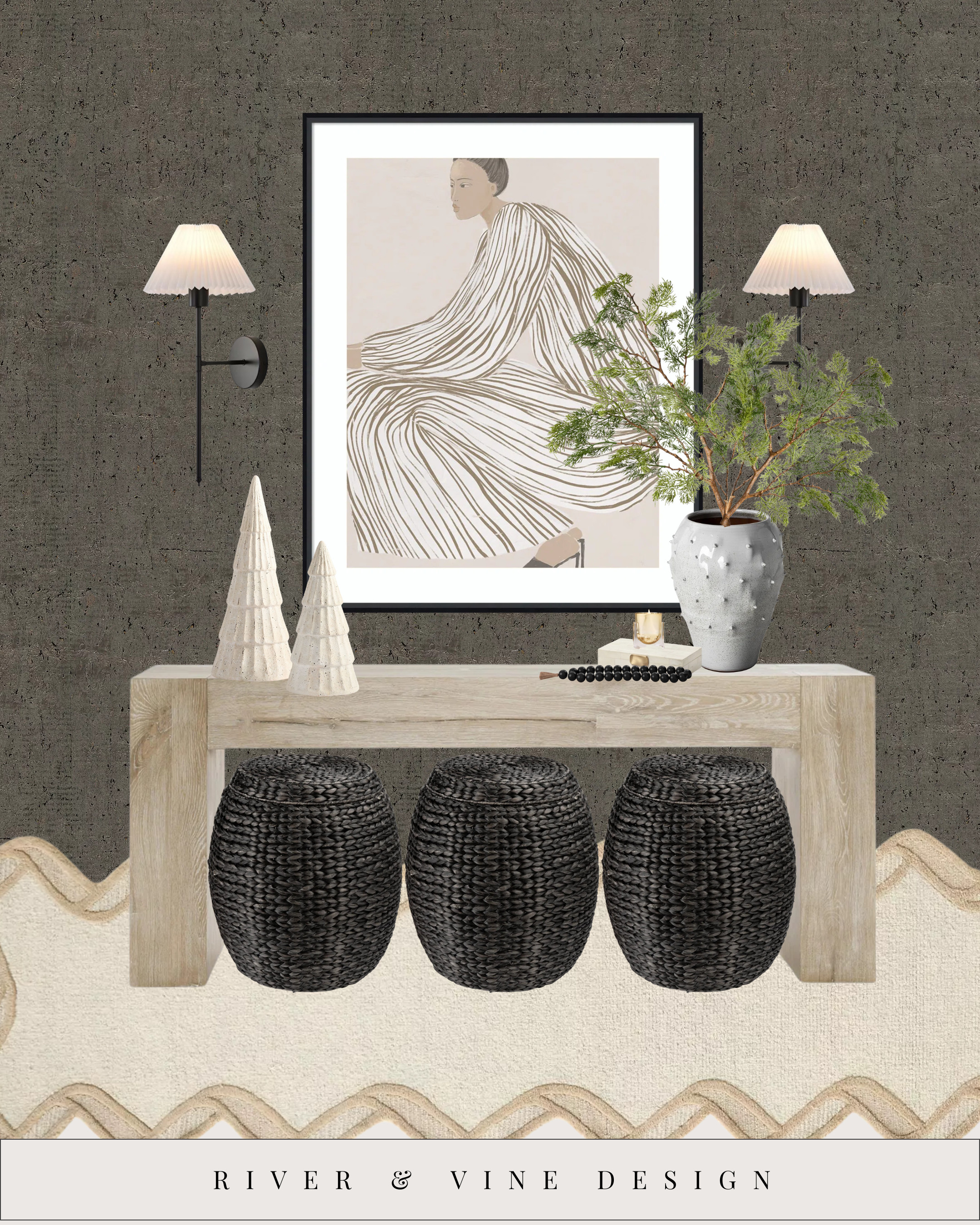 A console setup that looks styled year-round — with just enough texture to feel seasonal.

Here’s why this works:

Neutral backdrop → keeps it timeless

Layered lighting → adds warmth and depth

Sculptural greenery + art → instant designer balance

Textured stools → function + visual weight

If you’re re-styling your entry or living room, start here. Every piece you see is linked — mix and match for your space.

Tap to shop the look! 

 #LTKHoliday #LTKSeasonal #LTKHome