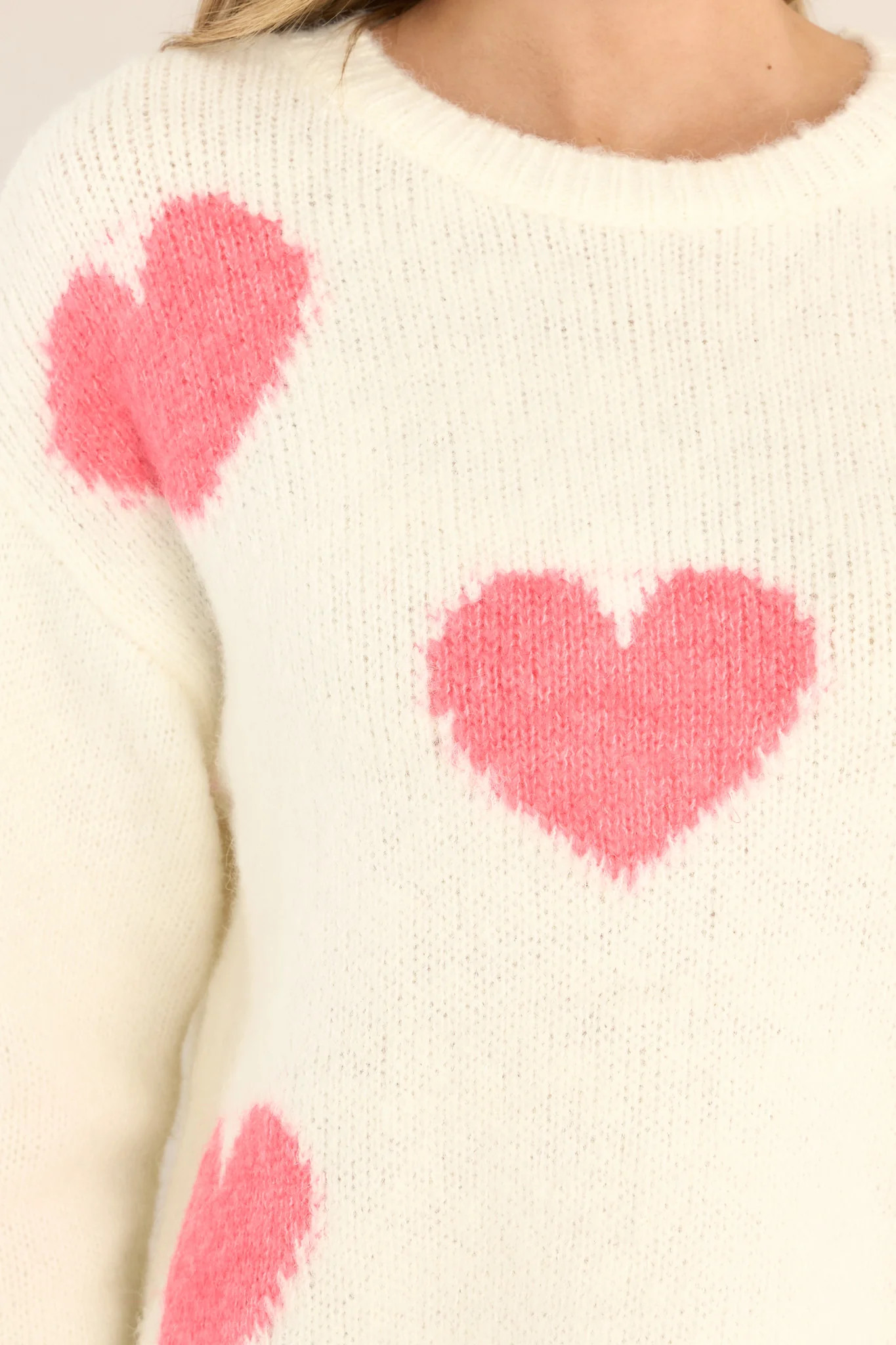Simply That Ivory & Pink Heart Sweater | Red Dress 
