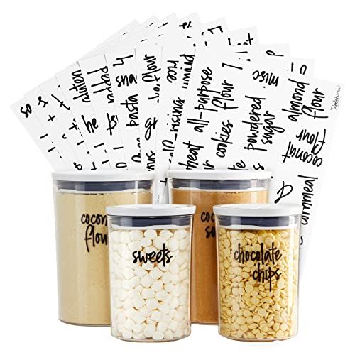 Talented Kitchen 157 Kitchen Pantry Labels for Containers, Preprinted Black Script Food Label Sticke | Amazon (US)