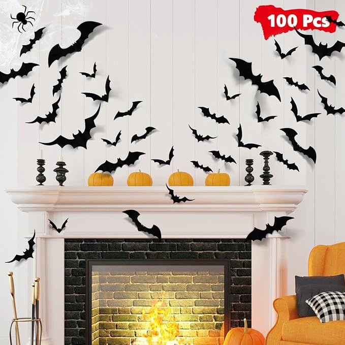 LUDILO 100Pcs Bats Halloween Decorations: Halloween Bats Wall D\u00e9cor Sticker | Amazon (US)
