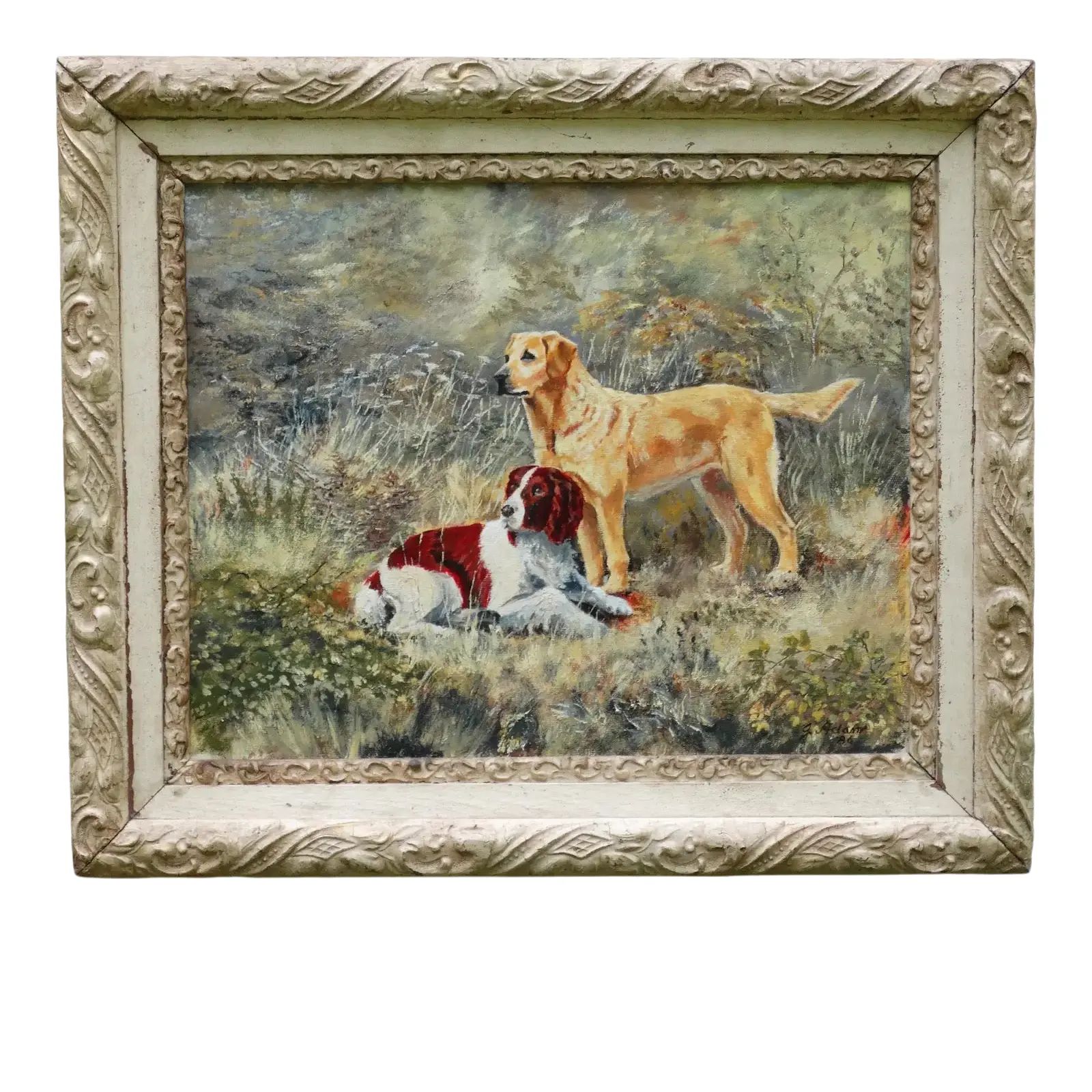 The Dogs' English School Oil Painting, Signed & Dated | Chairish