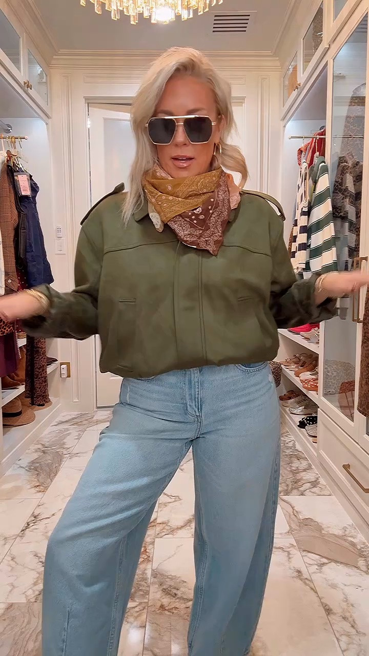 The suede jacket in green is so nice - small
And these jeans have great stretch so comfy , size 6