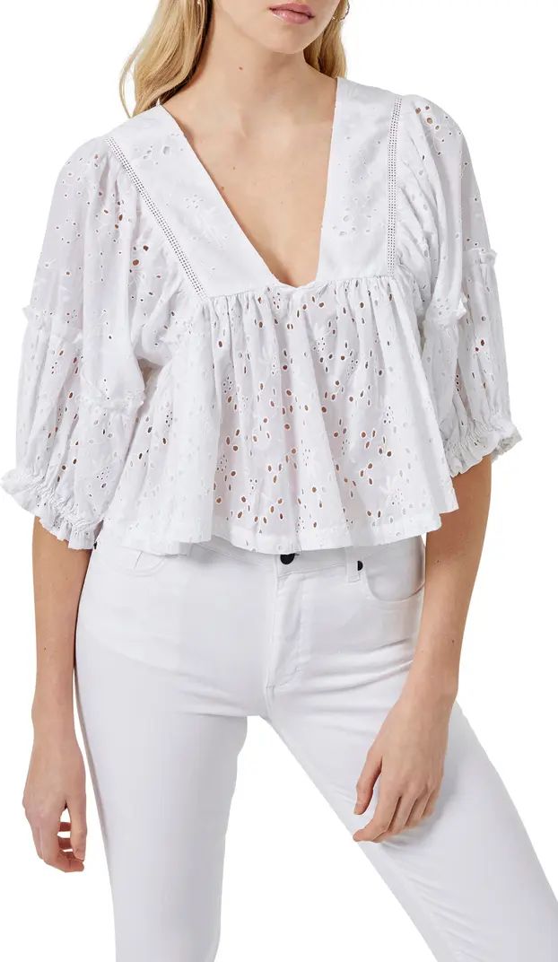 French Connection Abana Biton Broderie Anglaise Organic Cotton Top | Nordstrom | Nordstrom