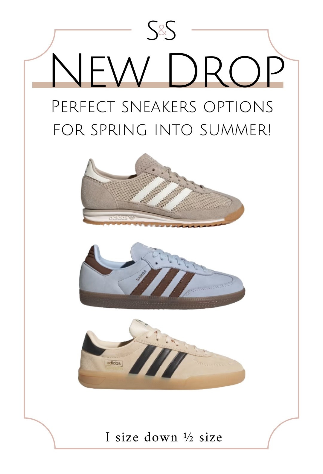 The sneaker refresh your spring closet needs. These neutral options work with denim, dresses, athleisure, and everything in between, and they transition perfectly into summer.

I size down half a size in these for the best fit.

adidas sneakers for women, neutral sneakers spring 2026, samba sneakers outfit ideas, gazelle sneakers women, beige and brown sneakers, everyday casual shoes, versatile women’s footwear, spring to summer style

#LTKSpringSale #LTKgrwm #LTKmomlife