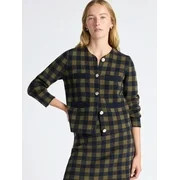 Free Assembly Women's Plaid Cardigan Sweater with Double Welt Pockets, Midweight, Sizes XS-XXL - ... | Walmart (US)