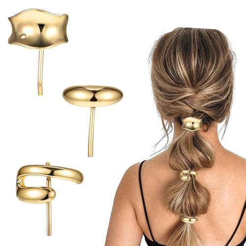 PEOVLVN 3 Pcs Gold Hair Cuffs, 1 Inch Metal Ponytail Cuff Gold Hair Tie Ponytail Holder Hair Clips Decorative Barrettes for Women Girls Long Hair Ponytail Hair Accessories | Amazon (US)
