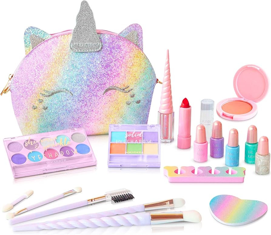 Kids Real Makeup Kit for Girls: No Talc, Washable Make Up Set with Unicorn Purse - Toy Gift for L... | Amazon (US)