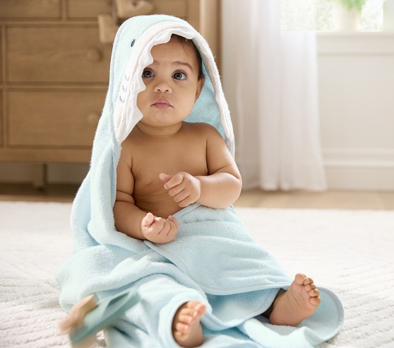 Super Soft Shark Baby Hooded Towel & Washcloth Set | Pottery Barn Kids
