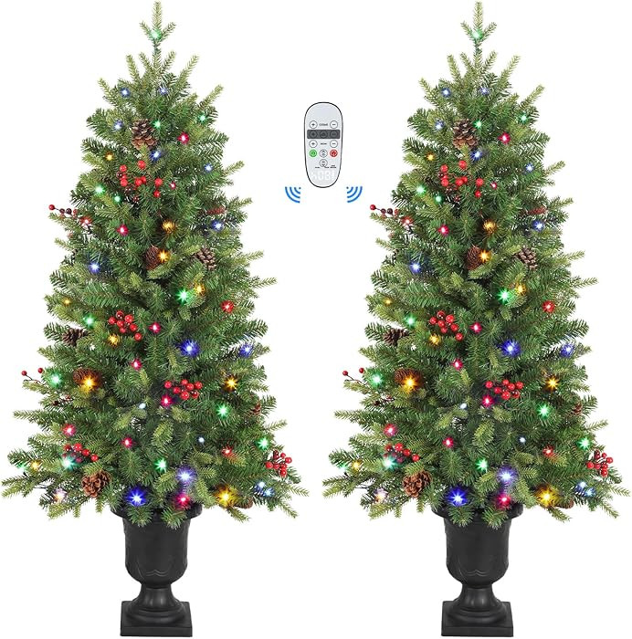 Alupssuc 2 Packs 4 FT Prelit Artificial Christmas Tree with Colored LED Changing Lights, Mini Ent... | Amazon (US)