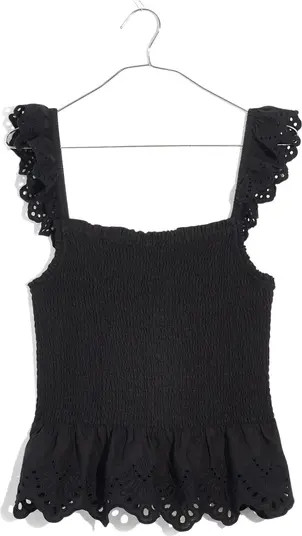 Smocked Eyelet Linen Blend Peplum Top | Nordstrom