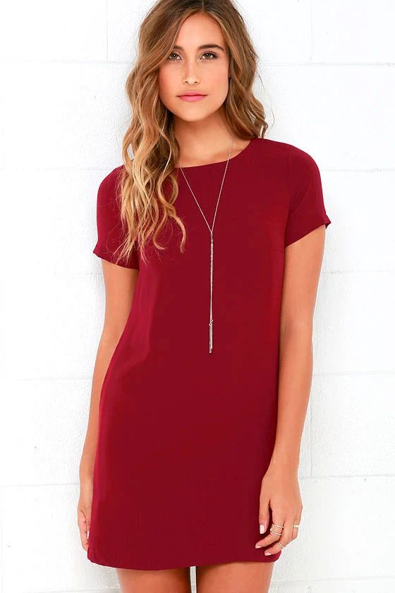 Shift and Shout Wine Red Shift Dress | Lulus (US)