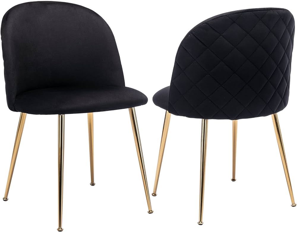 Guyou Black Velvet Dining Chairs Set of 2, Upholstered Guest Chairs Side Chairs Plush Round Back,... | Amazon (US)