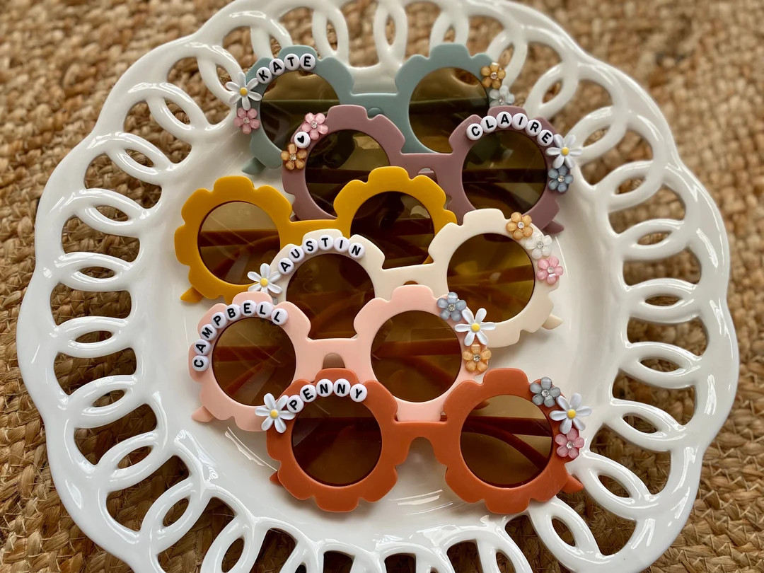 Personalized Flower Sunglasses for Kids, Toddler Sunglasses, Beaded Name Glasses, Flower Girl Gif... | Etsy (US)