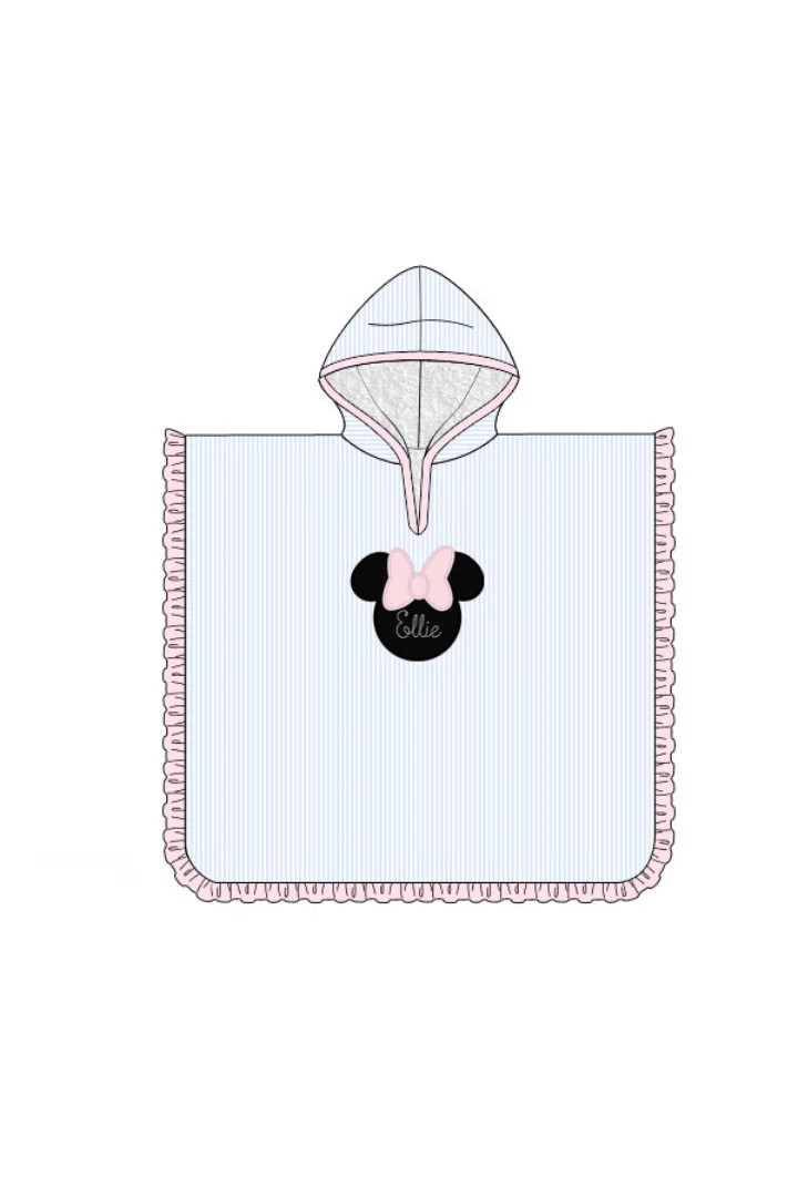 Pre-Order Applique Mouse Blue Stripe Pink Ruffle Hooded Cover-up | The Smocked Flamingo