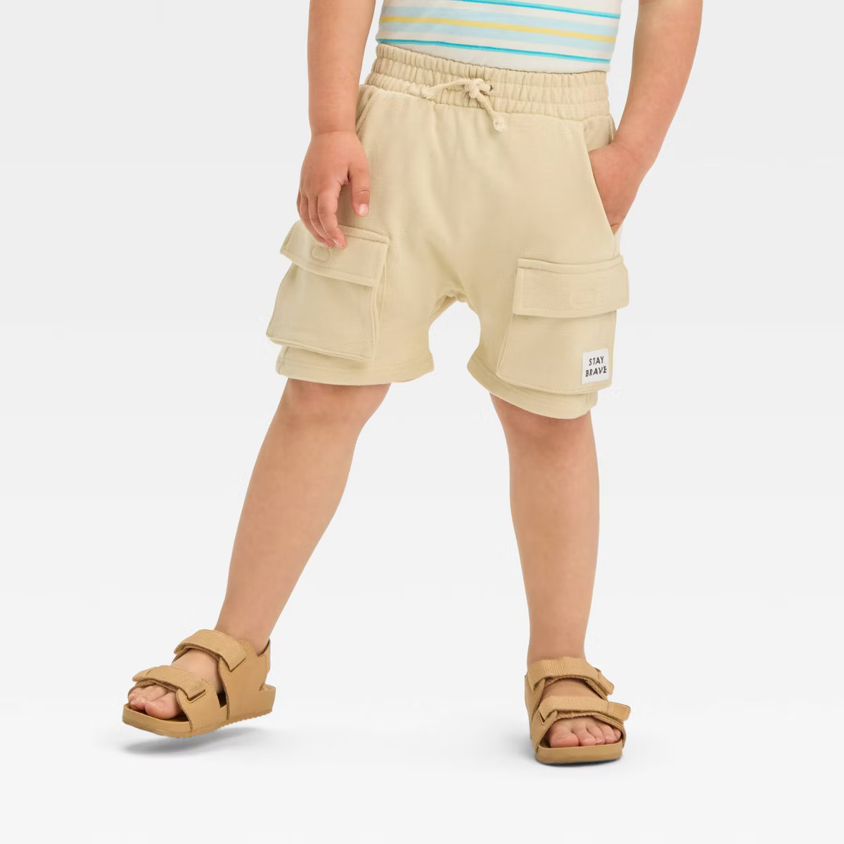 Grayson Mini Toddler Boys' French Terry Pull-On Cargo Shorts - Beige | Target