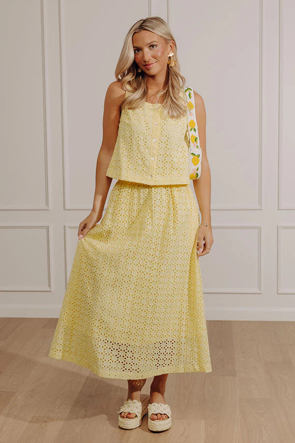 Picnic In Provence High Waist Eyelet Midi Skirt | Impressions Online Boutique