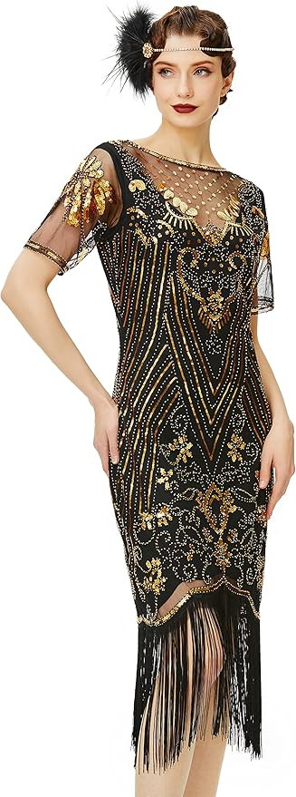BABEYOND Flapper Dresses 1920s Gatsby - Roaring 20s Sequin Beaded Dress Fringe Dress | Amazon (US)