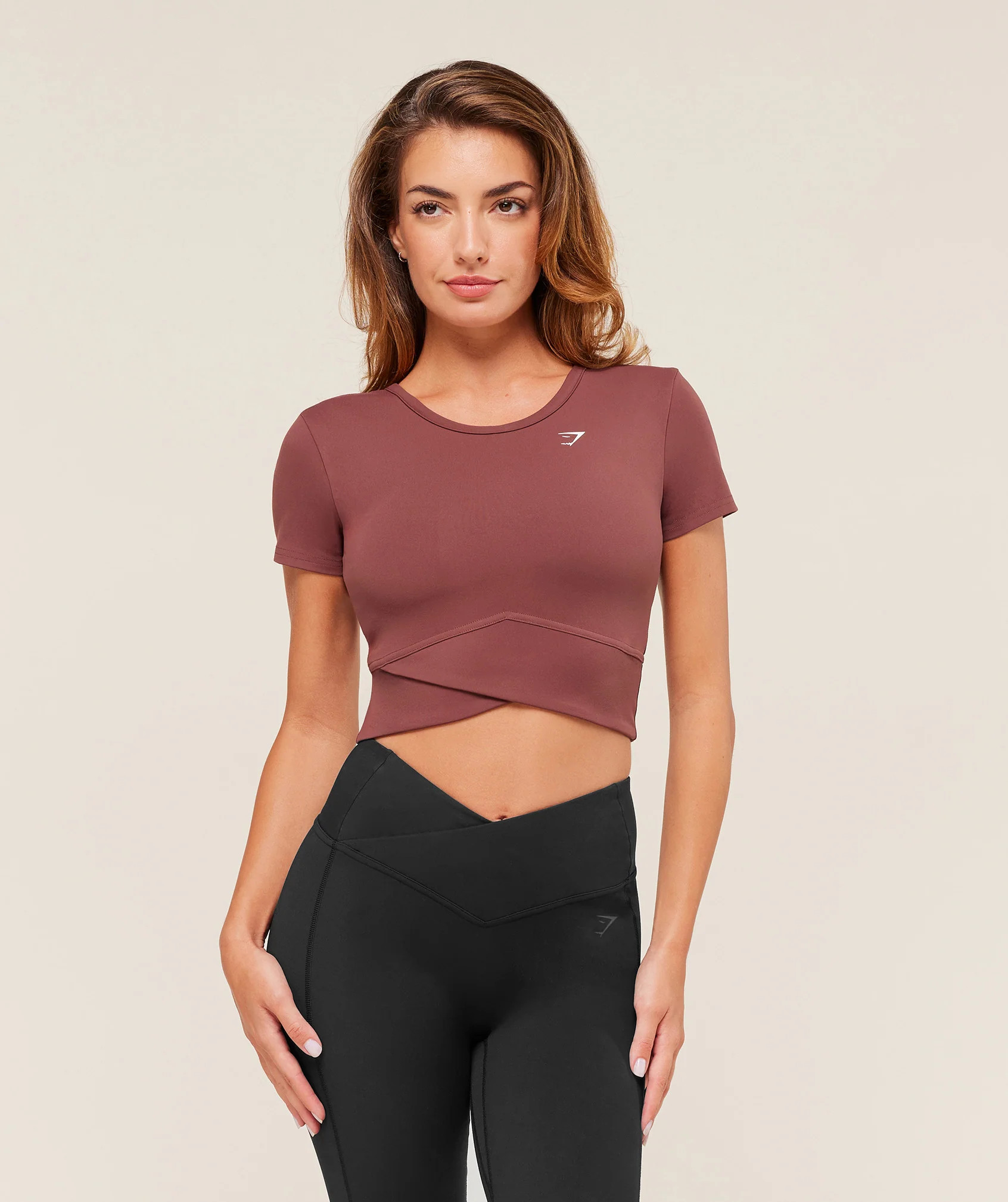 Gymshark Crossover Midi Top with Shelf - Burgundy Brown | Gymshark US