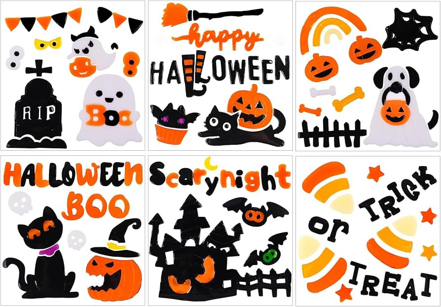 JOICEE 6 Sheets Halloween Gel Window Clings Stickers for Glass Decor | Amazon (US)