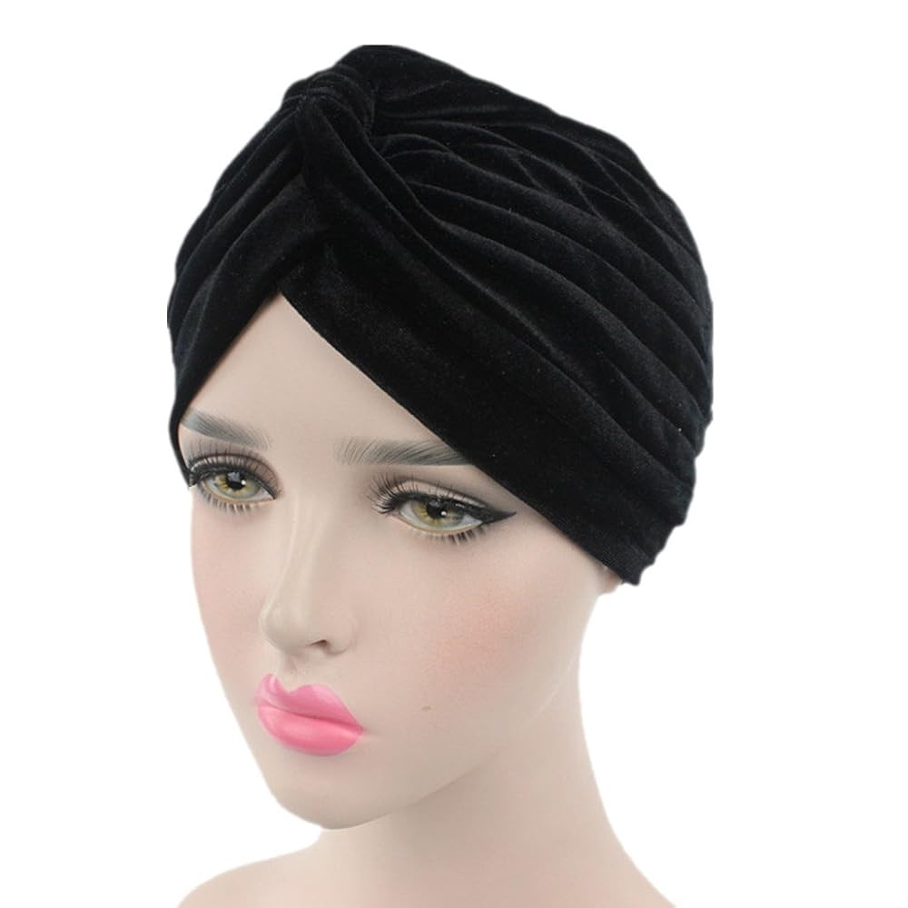 beauty YFJH Pleated Stretch Ruffle Women's Velvet Chemo Turban Hat Wrap Cover | Amazon (US)