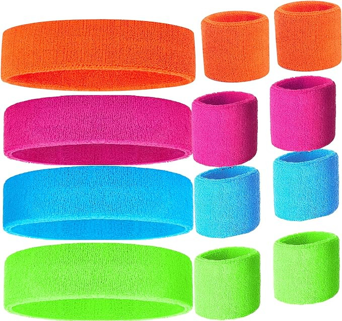 80s Sweatband, Sports Headband and Wristbands, Sweat Bands 80s Neon Colors, 80s Party, Sweatbands... | Amazon (US)