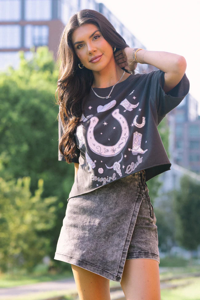 Zutter Cowgirl Club Black Graphic Tee | Pink Lily