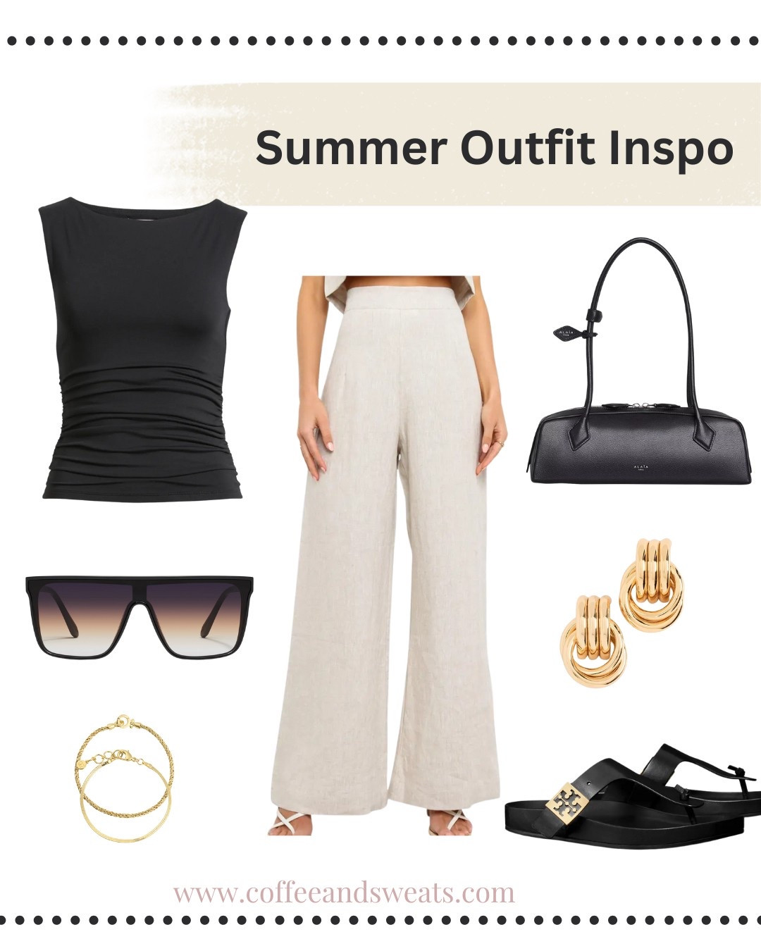 Linen pants are a summer staple! Pair them with a boat neck tank and sunglasses. Don’t forget the It Bag of the summer the Alaia Le Tekel shoulder bag. #linenpants #blacktank #toryburchsandals #quay #sunglasses

#LTKSeasonal #LTKShoeCrush #LTKItBag