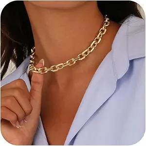 Chunky Gold/Silver Paperclip Dainty Necklace for Women Statement Trendy Thick 14K Golden Chain Li... | Amazon (US)