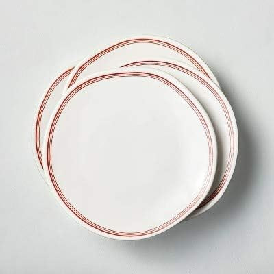 4 PACK Border Stripes Stoneware Salad Plate Red/Sour Cream - Hearth & Hand with Magnolia | Amazon (US)