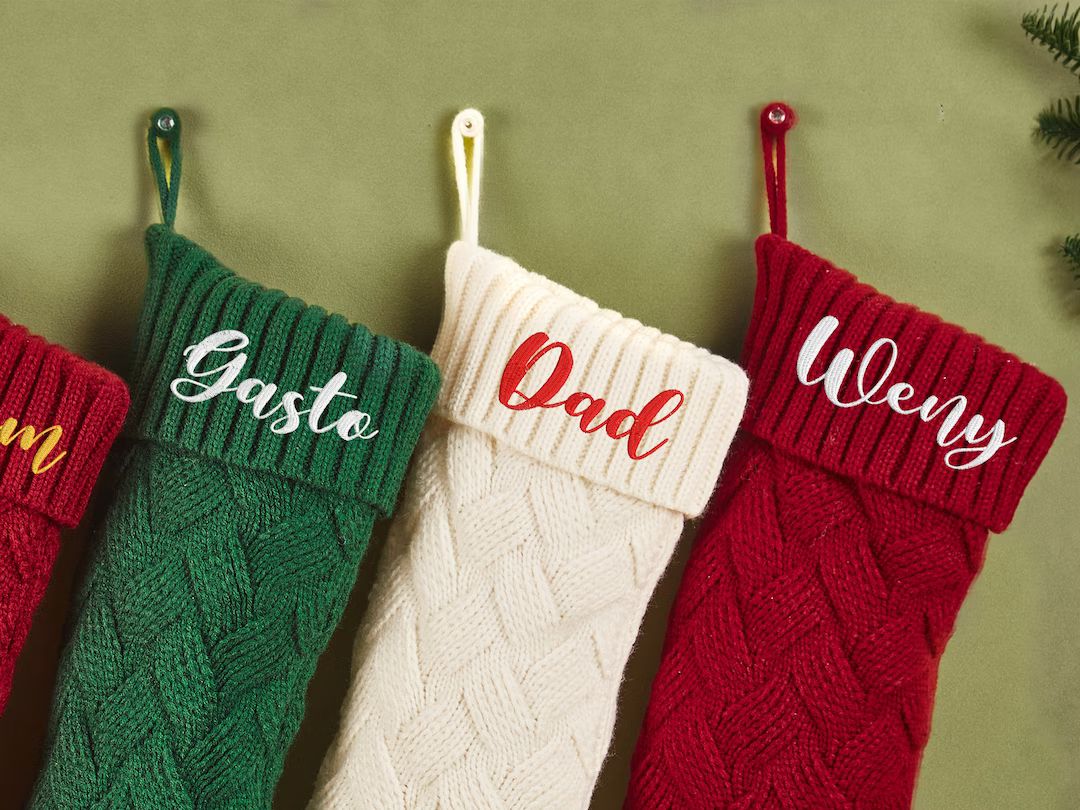 Embroidered Christmas Stockings Monogram Stocking Christmas Stocking Knit Christmas Stocking Pers... | Etsy (US)