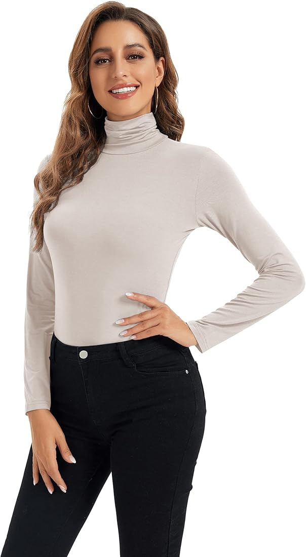 HoneyEcho Womens Long Sleeve Turtleneck Tops Soft Stretchy Fitted Base Layer Shirt | Amazon (US)