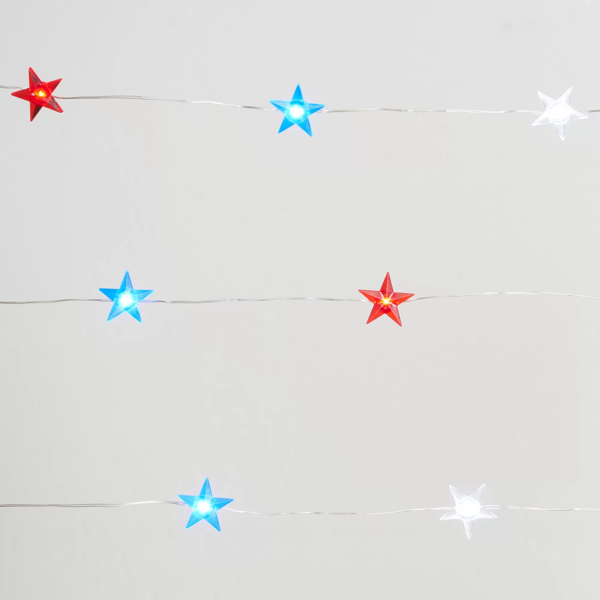 Patriotic 20-Count Battery Operated LED Star Wire Lights, with Silver Wire -Way to Celebrate | Walmart (US)