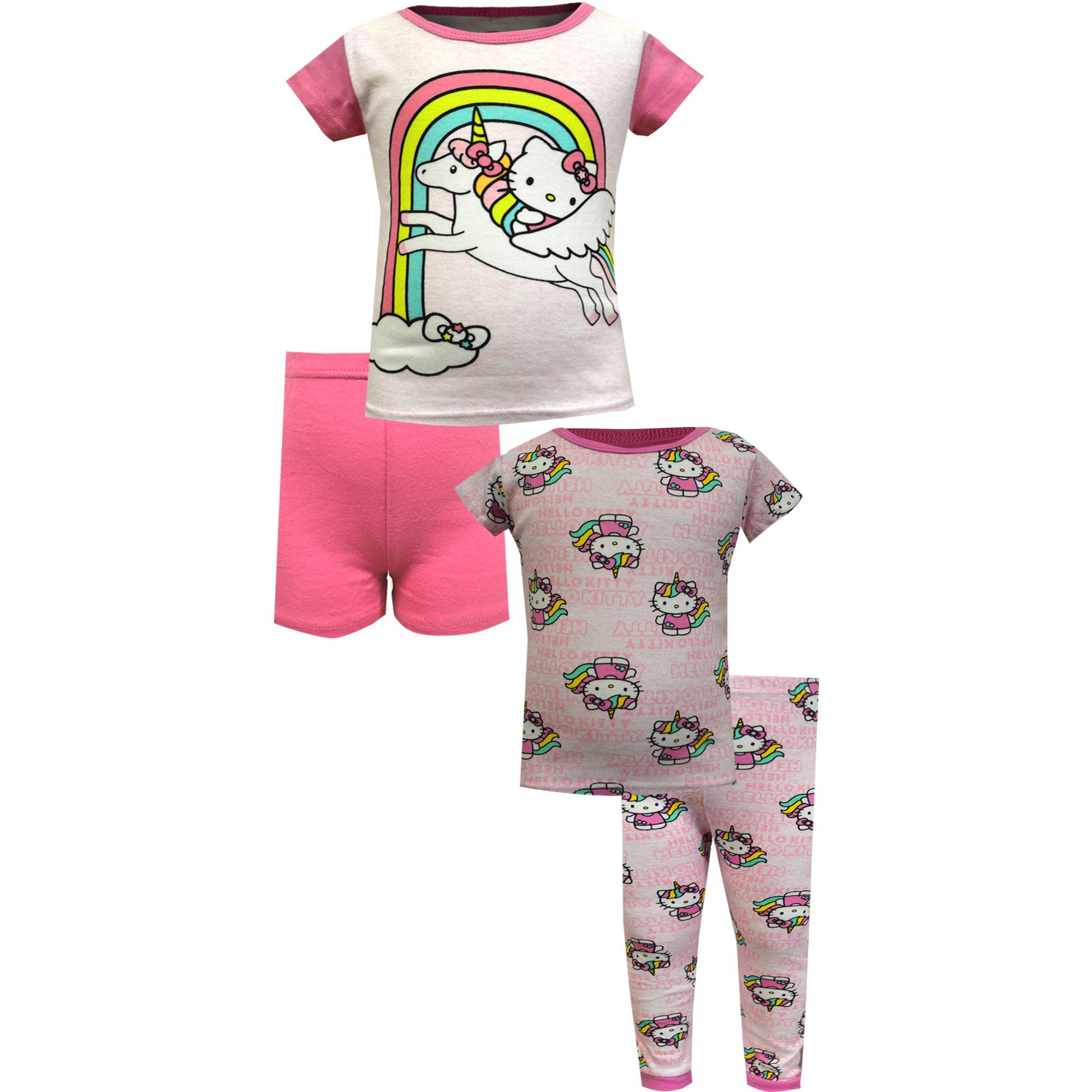Favorite Characters Girls' Hello Kitty Unicorns and Rainbows Toddler Cotton 4 Piece Pajamas (2T) | Walmart (US)