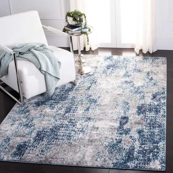 Maxey Abstract Area Rug in Navy/Gray | Wayfair North America