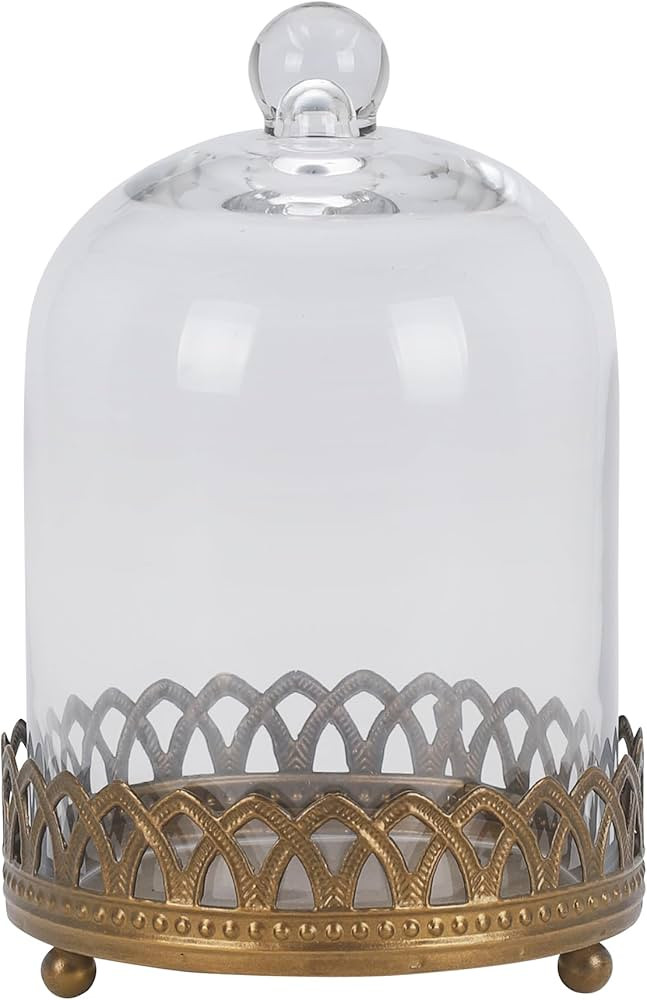 Twakutwku 8" Tall Large Sturdy Handmade Glass Cloche Dome with Metal Base in Gold for Plant, Terr... | Amazon (US)