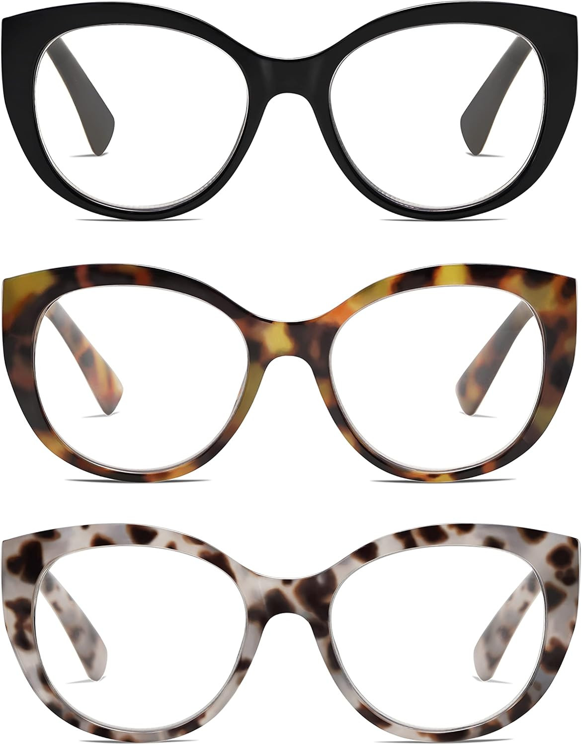 3-Pack Reading Glasses for Women Oversized Cat Eye Blue Light Blocking Plastic Full Frame Compute... | Amazon (US)