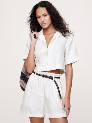 Oversized Linen Cropped Resort Shirt | Banana Republic (US)
