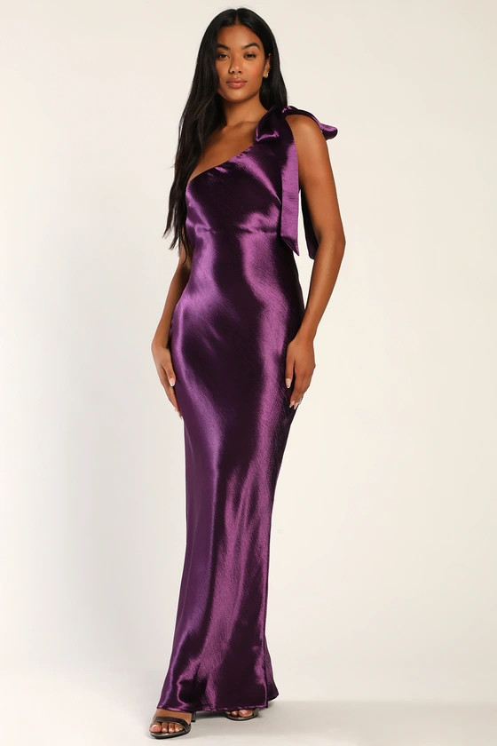 Lavish Looks Purple Satin One-Shoulder Tie-Strap Maxi Dress | Lulus (US)