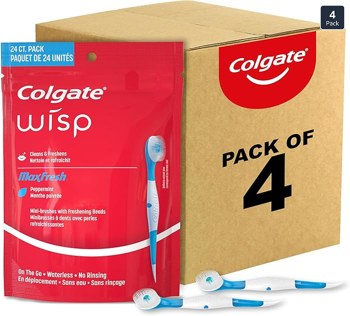 Colgate Max Fresh Wisp Disposable Mini Travel Toothbrushes, Peppermint, 24 Count (Pack of 4) | Amazon (US)