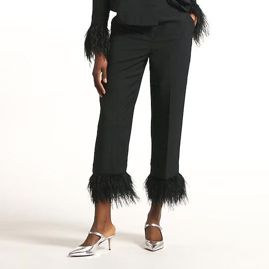 Ingrid pant with feather trim in satin-back crepe | J.Crew US