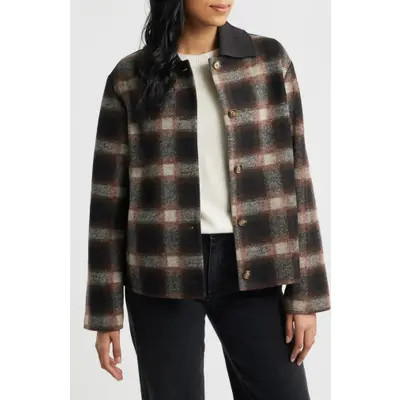 Bernardo Crop Flannel Jacket in Brown Plaid at Nordstrom, Size Medium | Nordstrom