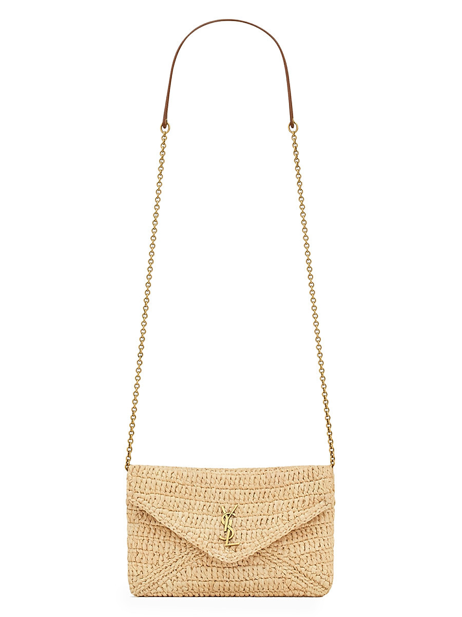 Women's Cassandre Chain Pouch in Raffia - Natural And Brick | Saks Fifth Avenue