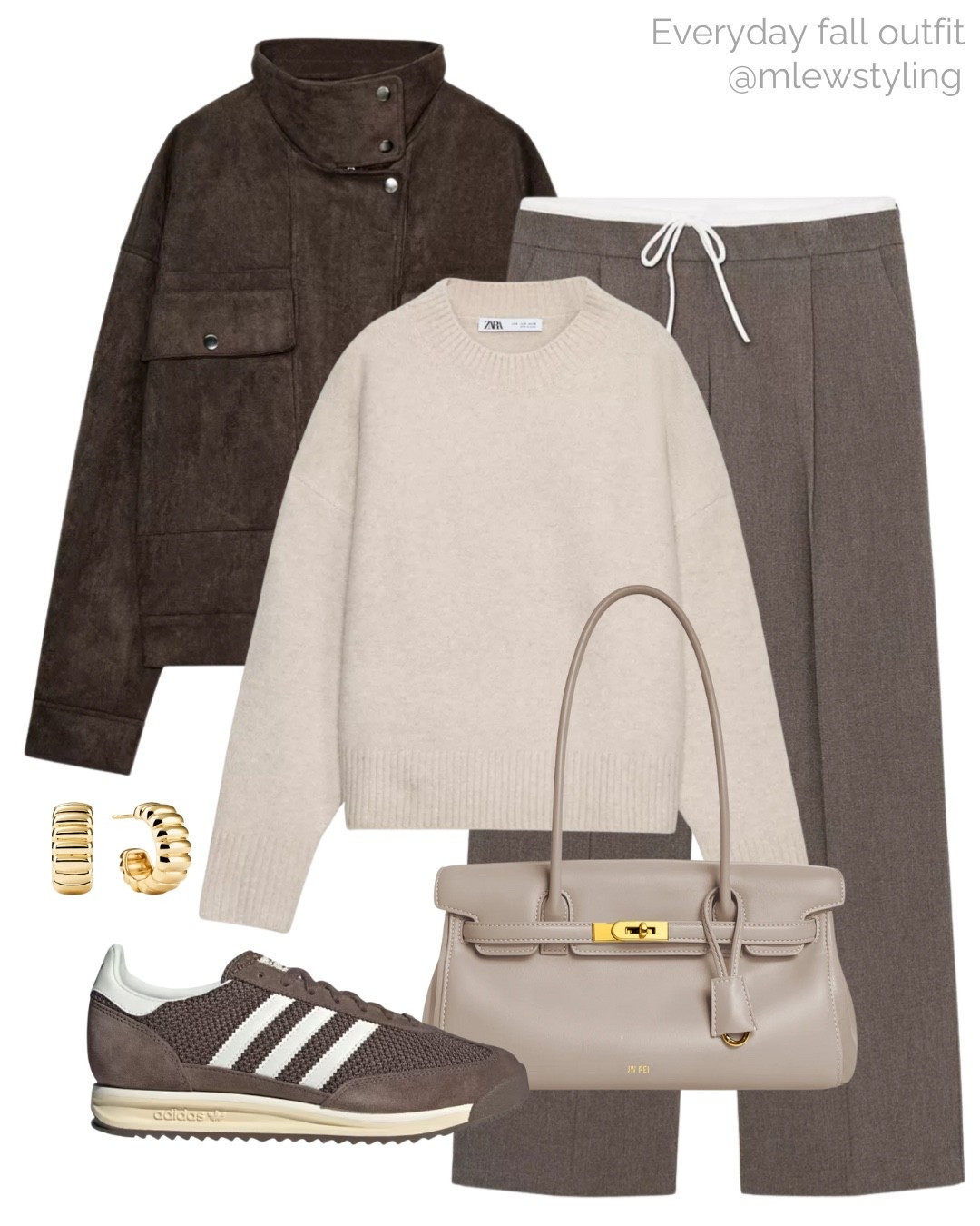 Everyday fall outfit with brown and taupe 🤎

Tags: new in Zara sweater, adidas sneakers, JW PEI handbag, wide leg trousers, faux suede jacket

#LTKItBag #LTKShoeCrush #LTKSeasonal