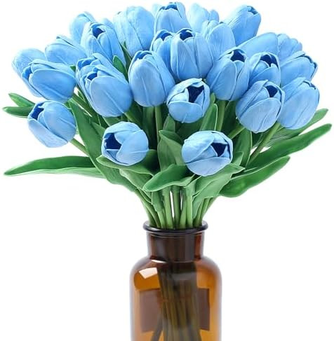 SITUMEIZI 15pcs Blue Tulips Fake Artificial Flowers Real Touch 14" PU Flower for Home Decor Sprin... | Amazon (US)
