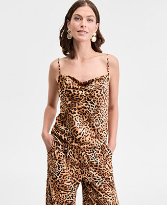 Women's Animal-Print Cowlneck Camisole Top | Macy's